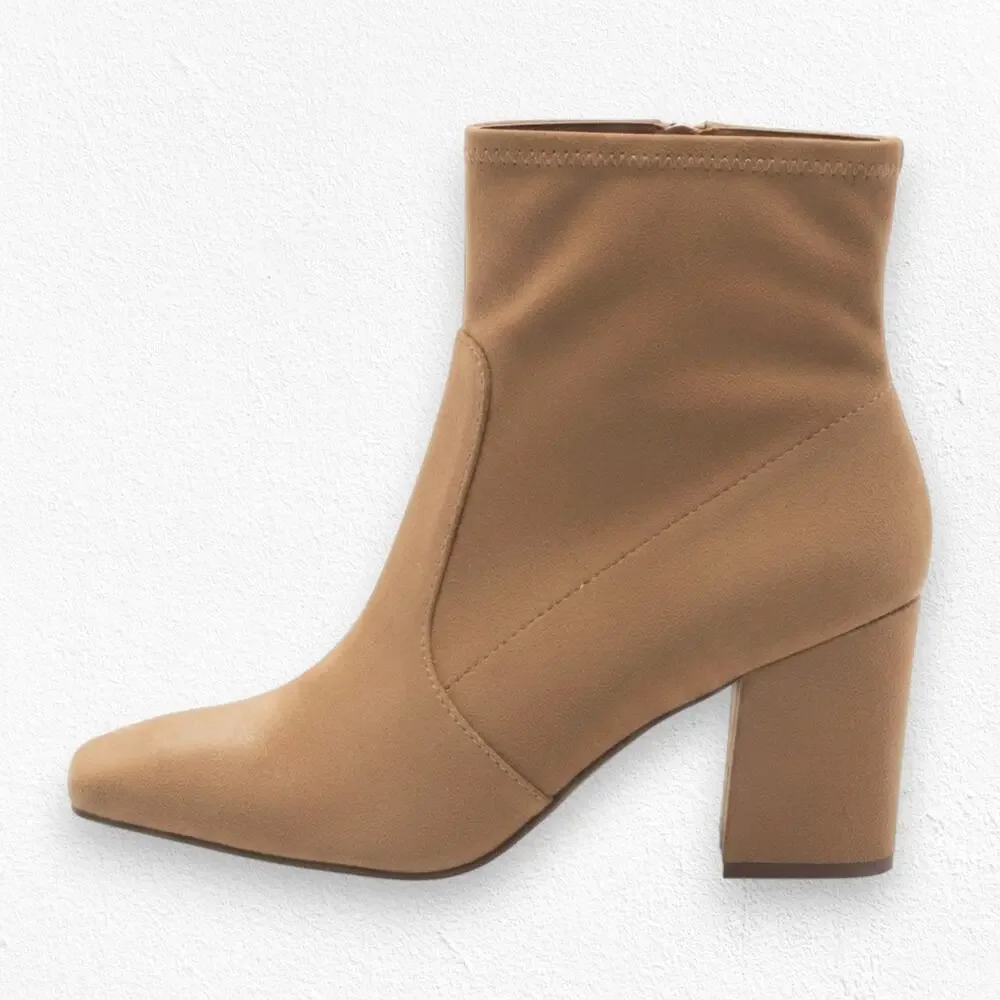 Liz Claiborne Tan Faux Suede Ankle Booties Block Heel 8.5 LC Karder NIB Zip Shoe